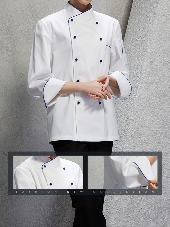 厨师服 白色长袖春秋季厨师工作服男女同款