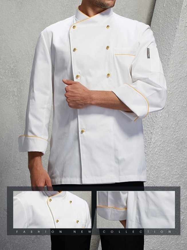 厨师服 白色长袖春秋季厨师工作服男女同款