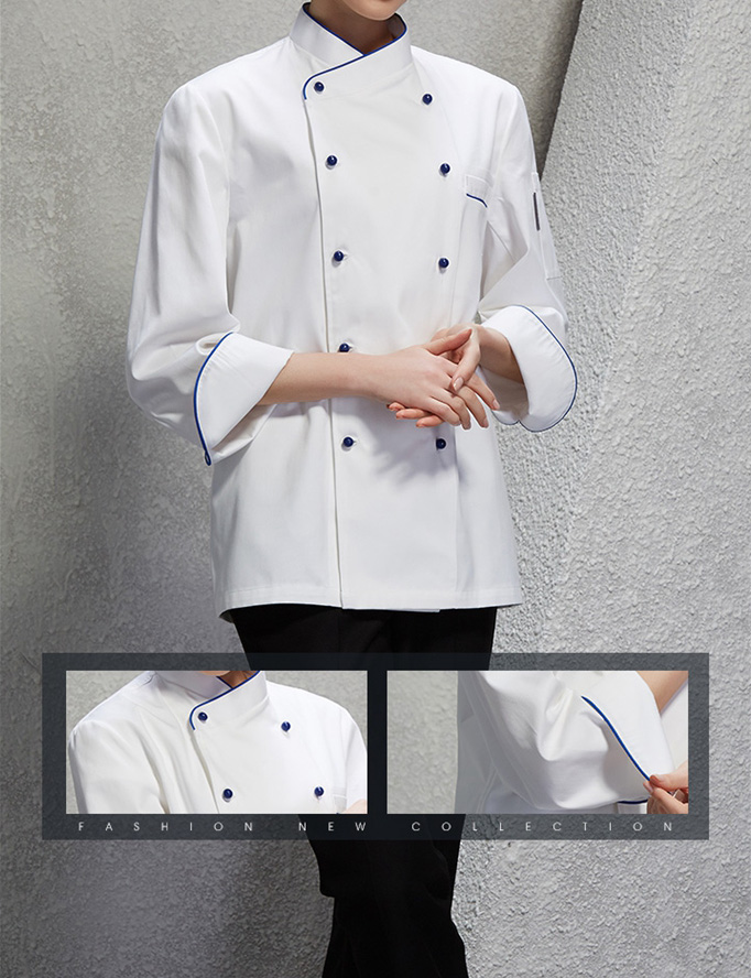 厨师服 白色长袖春秋季厨师服男女同款