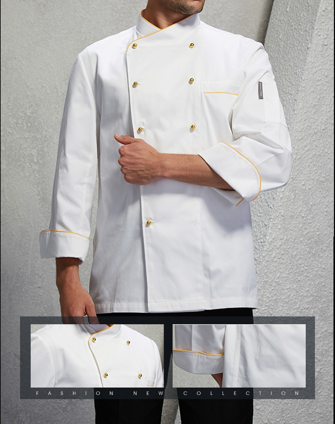 厨师服 白色长袖春秋季厨师服男女同款