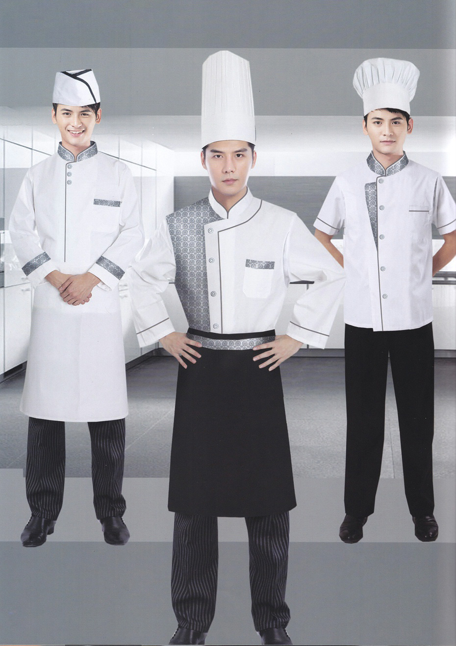 3款中式酒店厨师服服务员工作服夏装短袖