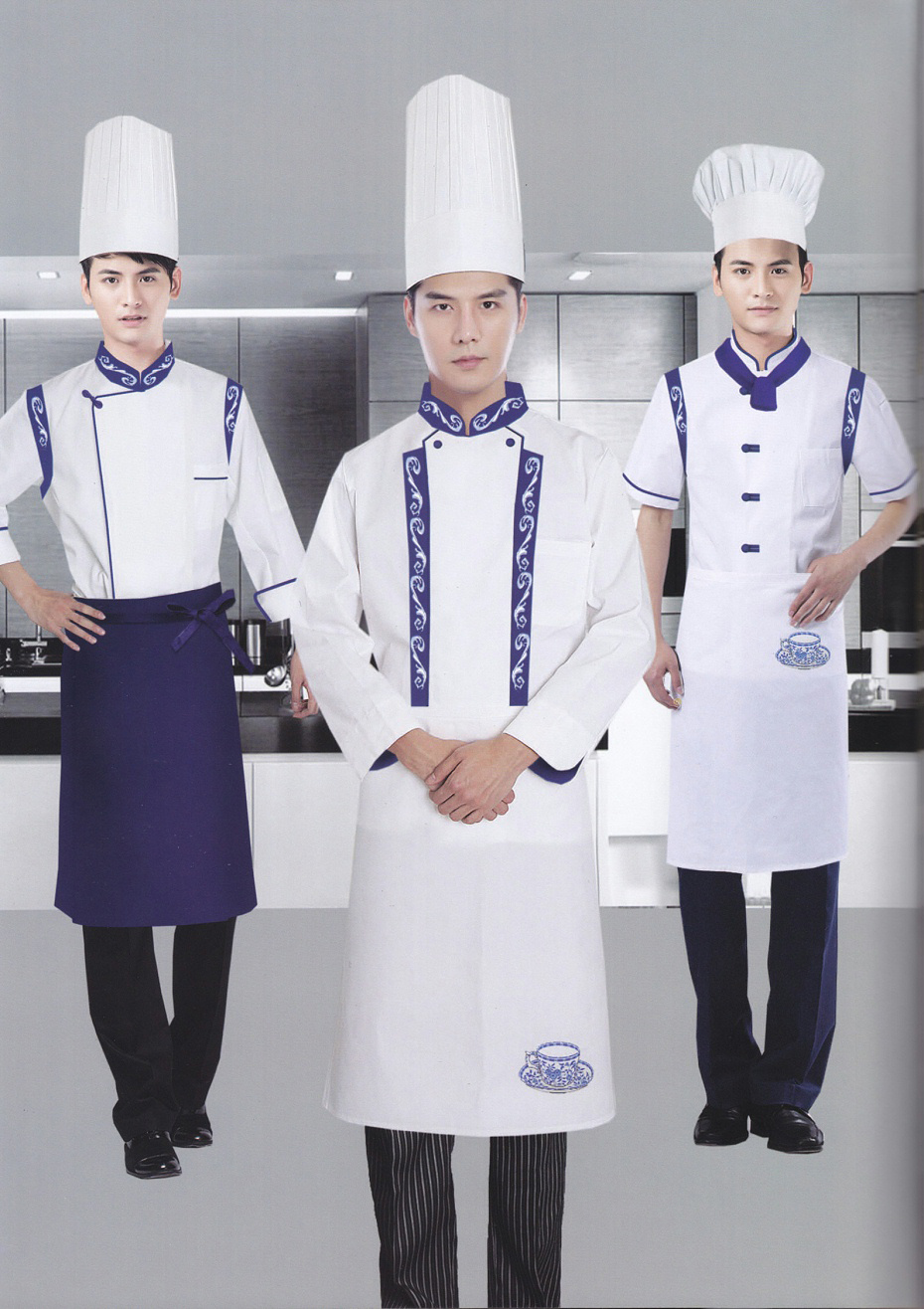 3款中式酒店厨师服服务员工作服夏装短袖